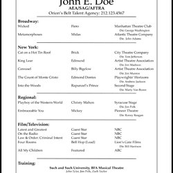 High Quality Theatre Resume Template Professional Acting Audition Sample