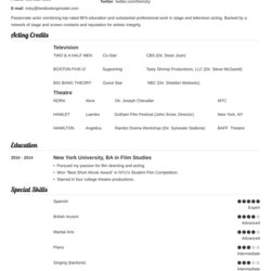 The Highest Quality Technical Theatre Resume Template For Your Needs Acting Source
