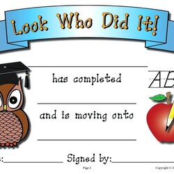 Supreme Certificate With An Owl Apple And Pencil On It That Says Look Who Certificates Kindergarten Within
