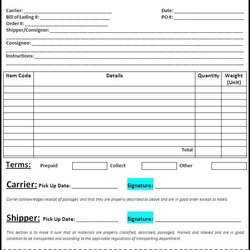 Magnificent Free Bill Of Lading Templates Excel Formats