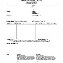 High Quality Simple Bill Of Lading Template Collection Straight Short Form