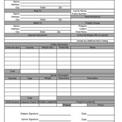 The Highest Quality Bill Of Lading Templates Excel Printable Form Template