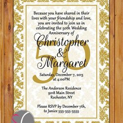 Very Good Wedding Anniversary Invitation Gold Tone Damask Printable