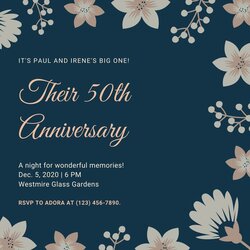 Tremendous Free Custom Printable Anniversary Invitation Templates Flowers Create Blue And Leaves