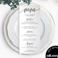 Wedding Menu Template Printable Cards Canada Dinner