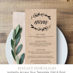 Worthy Rustic Wedding Menu Template Printable Card Editable Templates Meal Course Dinner Restaurant Reception