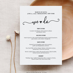 Great Wedding Menu Card Template We Do Printable Dinner Heart