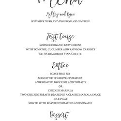 Excellent Free Printable Wedding Menu Template For The Bride Print Out Our