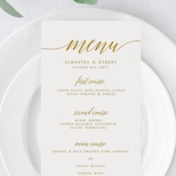 Wizard Gold Elegant Wedding Menu Template Editable Printable Modern Example Examples Name