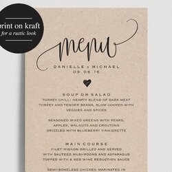 Brilliant Wedding Menu Template Free Sample Example Format Download Printable Dinner Rustic Cards Instant