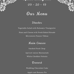 Sterling Simple Wedding Menu Designs Templates Word Publisher Template Lace Sample Card Party Tea Format