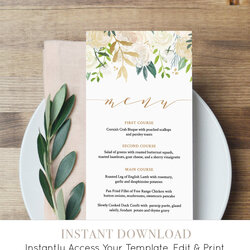 Outstanding Wedding Menu Template Instant Download Printable Floral Watercolor Dinner Card Greenery Editable