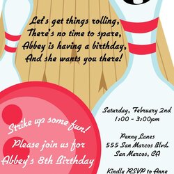 Perfect Bowling Birthday Party Printable Invitation Pink Invitations Wording Template Invites Choose Board