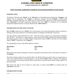 Champion Joint Venture Agreement Examples Doc Development Example Real Estate Template Business