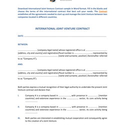 Magnificent Free Joint Venture Contract Forms In Ms Word Template International