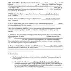 Superlative Simple Joint Venture Agreement Templates Doc Template