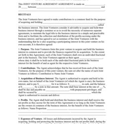Matchless Joint Venture Agreement Sample In Word And Formats