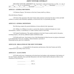 Free Simple Joint Venture Agreement Template Contract Form Sample
