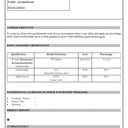 Swell Resume Format Download In Ms Word Freshers Samples Engineer Example Sample India Objective Civil