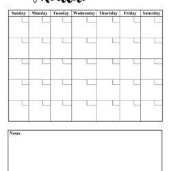 Spiffing Blank Monthly Printable Calendar With Notes On The Bottom