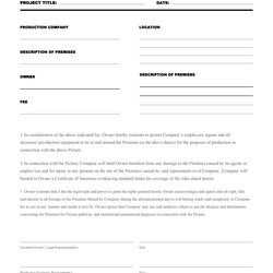 The Highest Standard Free Location Release Forms For Film Documentary Video Form