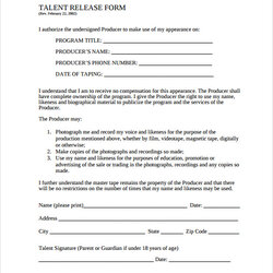 Marvelous Free Sample Film Release Forms In Form Template Talent