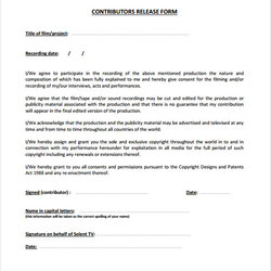 Matchless Free Sample Film Release Forms In Form Contributor Template To Download