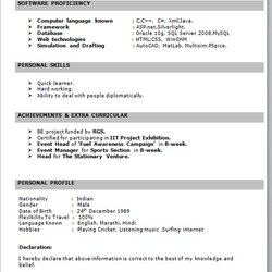 Resume Format For Fresher Free Job Example Word Freshers Templates Sample Simple Template Formats Choose