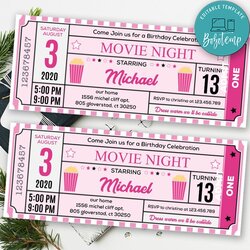 Superlative Pink Movie Night Birthday Ticket Invitation Printable Compressed