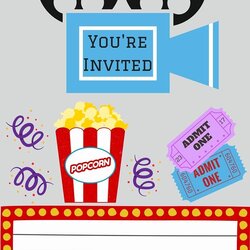 Admirable Movie Ticket Invitation Template Lovely Free Night Printable Party Invite Tickets Invitations Kids