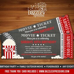 Great Printable Chalkboard Movie Ticket Birthday Invitation Night Party Invitations Outdoor Tickets Theater