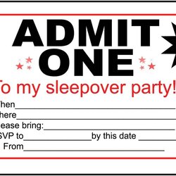 Magnificent Free Printable Movie Ticket Birthday Party Invitations Sleepover Template Admit Slumber Invite