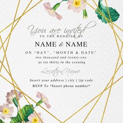 Marvelous Free Botanical Floral Wedding Invitation Templates For Word Greenery Sparkling Gold Geometric