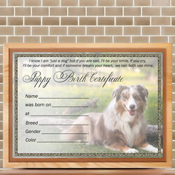 Smashing Puppy Birth Certificate Template Gift For Dog