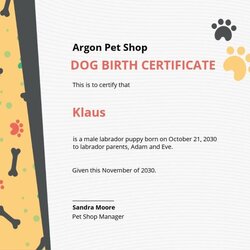 High Quality Free Dog Birth Certificate Template Word Doc Inside Puppy