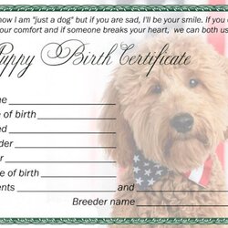 Tremendous Printable Puppy Birth Certificate For Funny