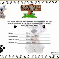 Sublime Samples Of Puppy Birth Certificate Template In Certificates