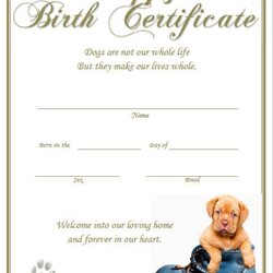 Printable Puppy Birth Certificate Template Templates Version