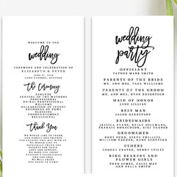 Wizard Free Wedding Program Template Black And White Editable Printable Market