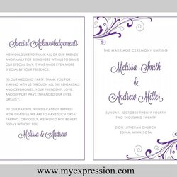 Spiffing Free Printable Wedding Program Templates Word Template Swirl And Flourish Purple Silver Instant