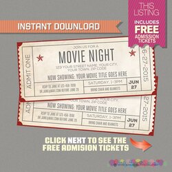 Wonderful Blank Movie Ticket Invitation Template Free Download Night Party Tickets Admission Editable