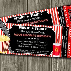 Admirable Movie Ticket Invitation Template Birthday Invitations Card Cards Printable Party Templates Tickets