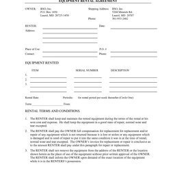 Exceptional Equipment Rental Agreement Template Contract Form Simple Lease Mini Via Free
