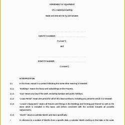 Simple Equipment Rental Agreement Template Free Of Lease Form Plate Word