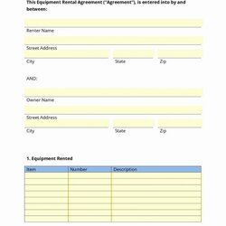 Sublime Equipment Rental Agreement Template Awful Templates Word Image