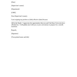 Free Printable Letter Of Resignation Form Generic Sample Blank Template Example Forms Resume