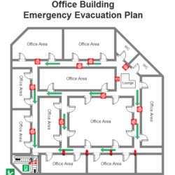 Excellent Office Emergency Evacuation Plan Route Exit Extinguisher Visualized Editable