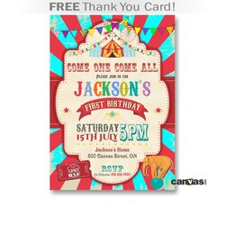 Excellent Circus Birthday Invitation Boy Carnival Party Invite Red