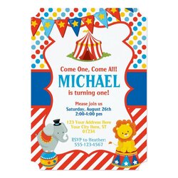 Circus Birthday Party Card With An Elephant And Lion