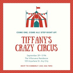 Circus Birthday Invitation Printed First Party Invite Red Tent Illustration
